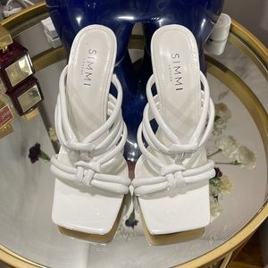 Ocean White Patent Knot Padded Strap Square Toe Mules